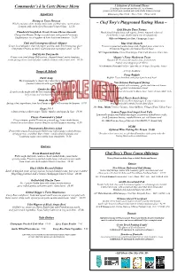 Commander's À La Carte Dinner Menu ~ Chef