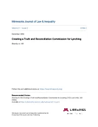Creating a Truth and Reconciliation Commission for Lynching