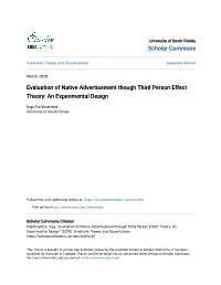 Evaluation of Native Advertisement Though Third Person Effect Theory: an Experimental Design