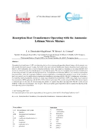 Resorption Heat Transformers Operating with the Ammonia- Lithium Nitrate Mixture