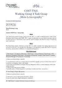 COST Enel Working Group 4 Task Group „Meta-Lexicography”