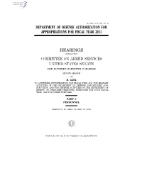 Department of Defense Authorization for Appropriations for Fiscal Year 2011