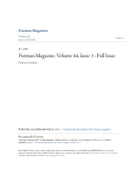 Furman Magazine. Volume 44, Issue 3 - Full Issue Furman University