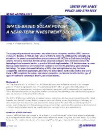 Space-Based Solar Power: a Near-Term Investment Decision