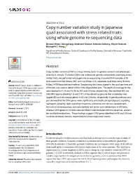 Copy Number Variation Study in Japanese Quail Associated with Stress Related Traits Using Whole Genome Re-Sequencing Data