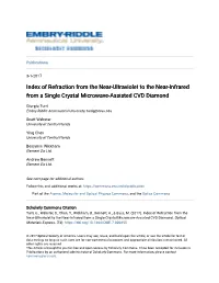 Index of Refraction from the Near-Ultraviolet to the Near-Infrared from a Single Crystal Microwave-Assisted CVD Diamond