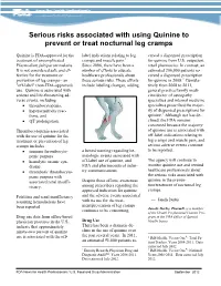 Serious Risks Associated with Using Quinine to Prevent Or Treat Nocturnal Leg Cramps