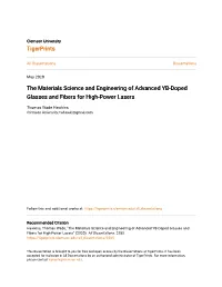 The Materials Science and Engineering of Advanced YB-Doped Glasses and Fibers for High-Power Lasers