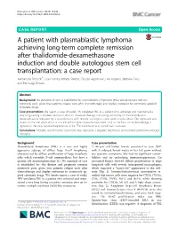 A Patient with Plasmablastic Lymphoma Achieving Long-Term