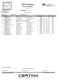 ADAC GT Masters Result List Qualifying 1