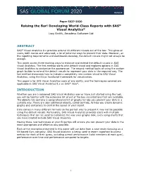 Developing World-Class Reports with SAS® Visual Analytics® Lucy Smith, Amadeus Software Ltd