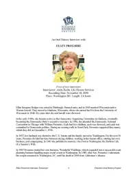 An Oral History Interview with ELLEN PROXMIRE First of Two Interviews