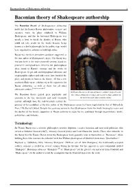 Baconian Theory of Shakespeare Authorship 1 Baconian Theory of Shakespeare Authorship