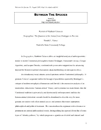 Review of Matthew Calarco's Zoographies: the Question of the Animal from Heidegger to Derrida
