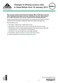 Changes to Driving Licence Rules in Great Britain from 19 January 2013 D844/1