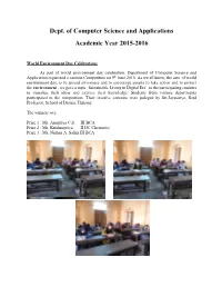 Dept. of Computer Science and Applications Academic Year 2015-2016