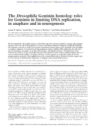 Roles for Geminin in Limiting DNA Replication, in Anaphase and in Neurogenesis