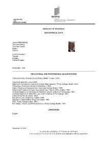 WIPO LIST of NEUTRALS BIOGRAPHICAL DATA James