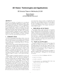 3D Vision: Technologies and Applications