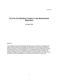 CLA for the Building Trades in the Netherlands 2020-2021