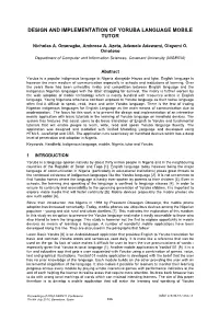 Design and Implementation of Yoruba Language Mobile Tutor