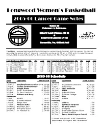 Longwood Women S Basketball 2005-06 Lancer Game Notes