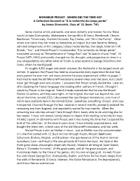 MONSIEUR PROUST: WHERE DID the TIME GO? a Collection Devoted to “À La Recherche Du Temps Perdu” by James Siranovich, Class of ’22 (Born ’74!)