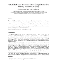 CRUC: Cold-Start Recommendations Using Collaborative Filtering in Internet of Things