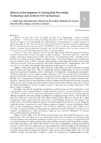 Historical Development of Analog Disc Recording Technology And
