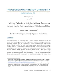 Utilizing Behavioral Insights (Without Romance) an Inquiry Into the Choice Architecture of Public Decision-Making
