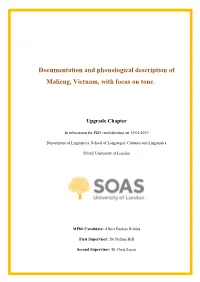 Documentation and Phonological Description of Malieng, Vietnam, with Focus on Tone