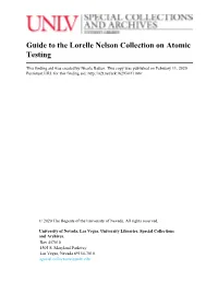 Guide to the Lorelle Nelson Collection on Atomic Testing