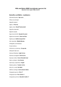 Hills and Holes SSSI Invertebrate Species List Based on Recent (Post 1980) Records