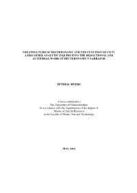 The Structure of Deuteronomy and the Function of Ch 27: a Discourse Analytic Inquiry Into the Redactional and Authorial Work of Deuteronomy's Narrator
