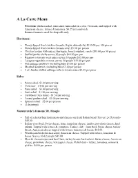 A La Carte Menu