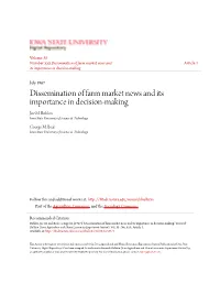 Dissemination of Farm Market News and Its Importance in Decision-Making Joe M
