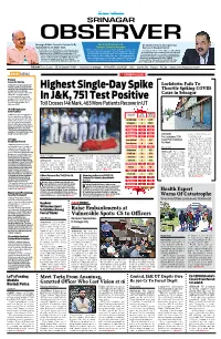 Highest Single-Day Spike in J&K, 751 Test Positive