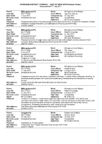 HORSHAM DISTRICT COUNCIL – LIST of NEW APPS (Parish Order) Data Produced 17Th July 2017