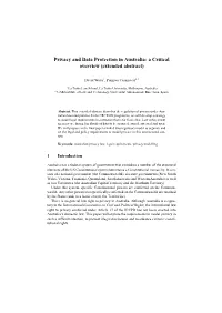 Privacy and Data Protection in Australia: a Critical Overview (Extended Abstract)