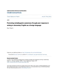 Promoting Metalinguistic Awareness Through Peer Response in Writing in Elementary English As a Foreign Language