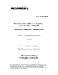 Proton Irradiation Effects on Beryllium - a Macroscopic Assessment