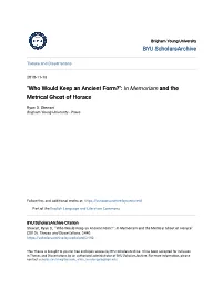 Who Would Keep an Ancient Form?": in Memoriam and the Metrical Ghost of Horace