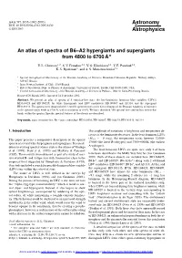 An Atlas of Spectra of B6–A2 Hypergiants and Supergiants from 4800 to 6700 Å?