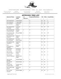 APPROVED TREE LIST Botanical Name Common C = Evergreen/Deciduous Tall Wide Growth Rate Name Columnar