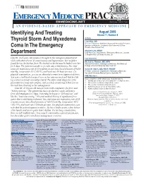 Identifying and Treating Thyroid Storm and Myxedema Coma in the Emergency Department Mills L