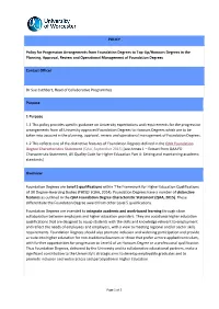 Policy for Progression Arrangements from Foundation Degrees to Top