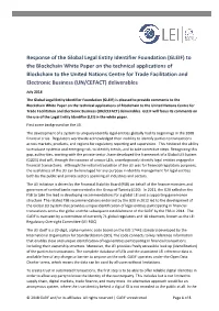 Response of the Global Legal Entity Identifier Foundation (GLEIF) to The
