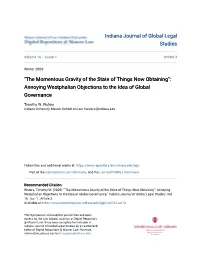 The Momentous Gravity of the State of Things Now Obtaining": Annoying Westphalian Objections to the Idea of Global Governance