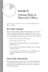 Getting Help in Microsoft Office