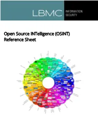 Open Source Intelligence (OSINT) Reference Sheet